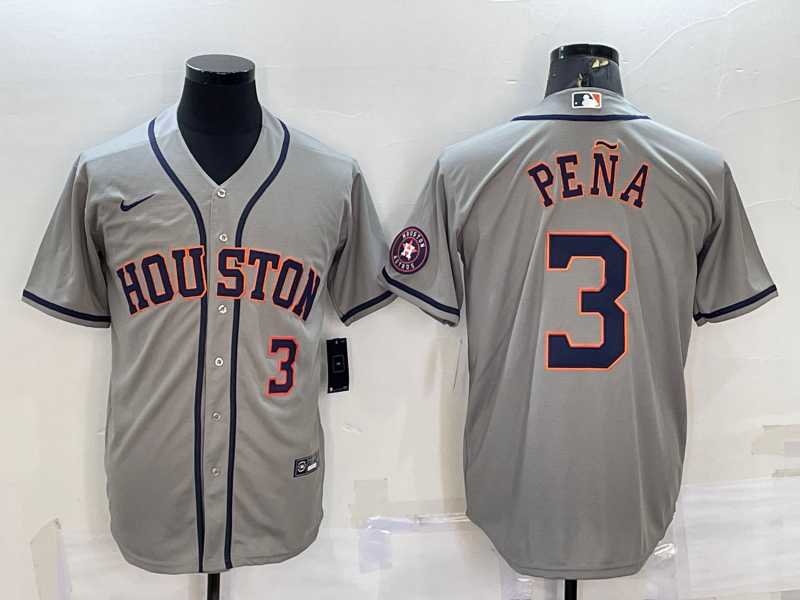 Men%27s Houston Astros #3 Jeremy Pena Number Grey With Patch Stitched MLB Cool Base Nike Jersey
